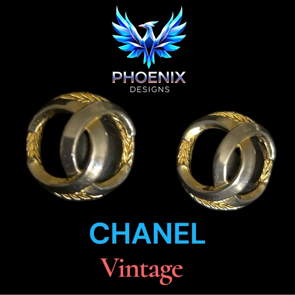 CHANEL Interlocking Hoop Stud Earrings - Gold and Silver Tones